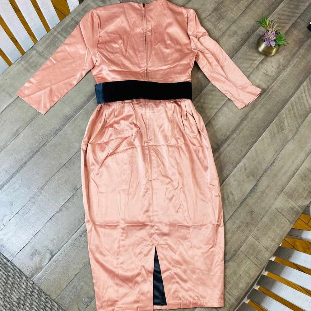 Women's Satin Midi Dress with Belt - Dusty Rose - Picture 8 of 11